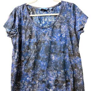 SIMPLY VERA WANG Blue/Black/White Cap Sleeve Womens Size L Blouse Top